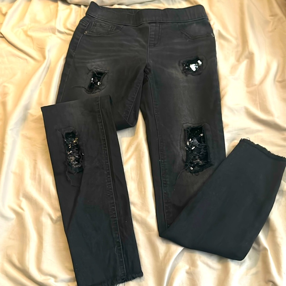 Justice black jeggings, girls size 10, embellished w/ black sequins